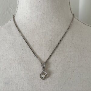 Vintage Silver Christian Dior Necklace with a Pearl & Crystal Pendant